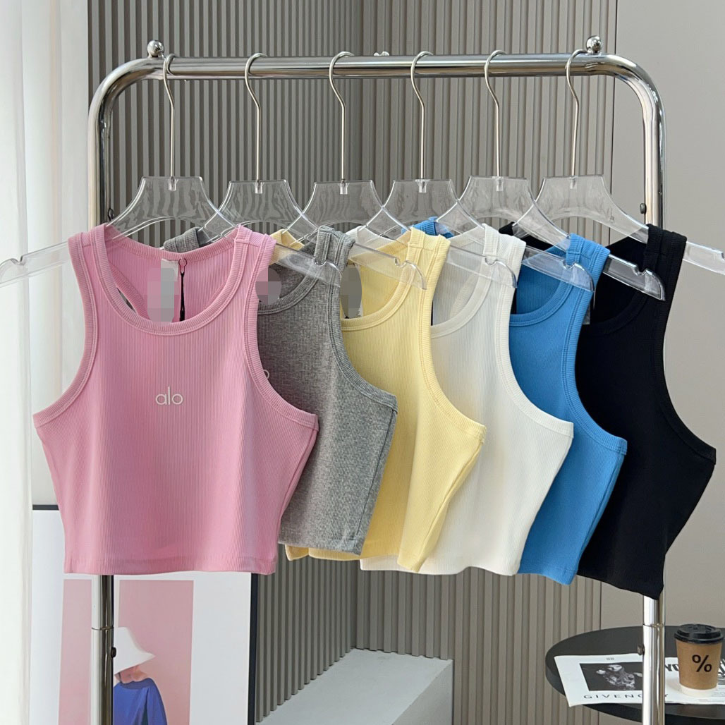 Alo Women's Sports Yoga Casual Tank Top Short Ribbed Pure Cotton Inner Wear Slim Fit Top European and American Style QC 写真 1688 Qualit.ly