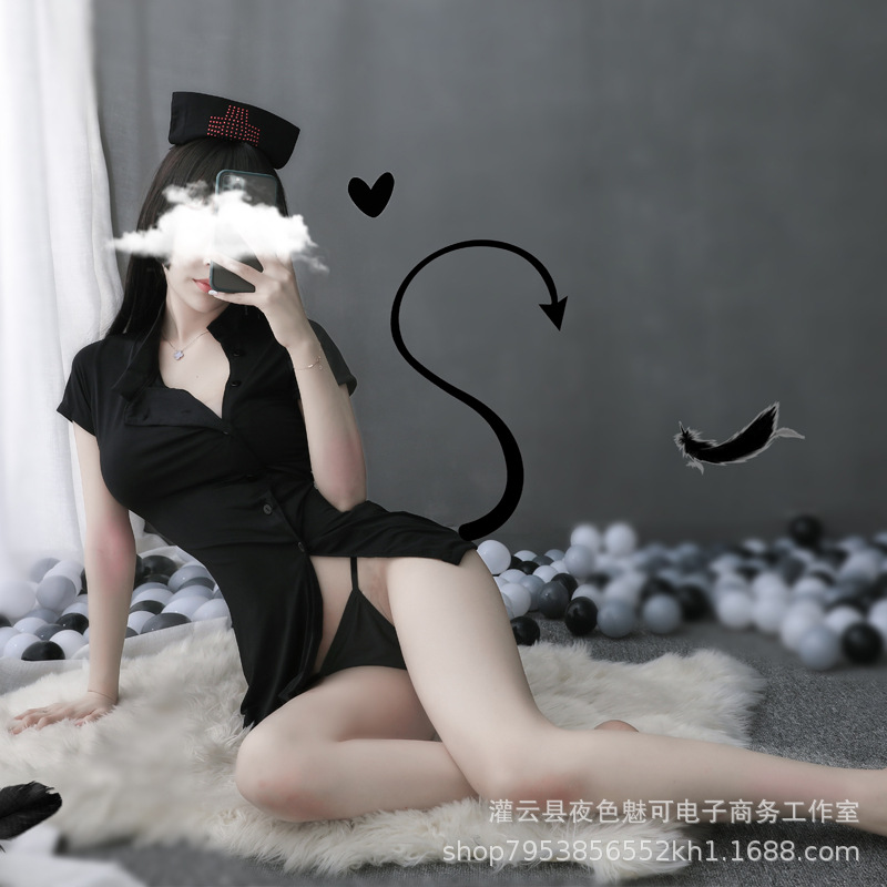 Sexy lingerie uniform seductive nurse suit sexy backless black pink lace nurse clothes one-piece delivery