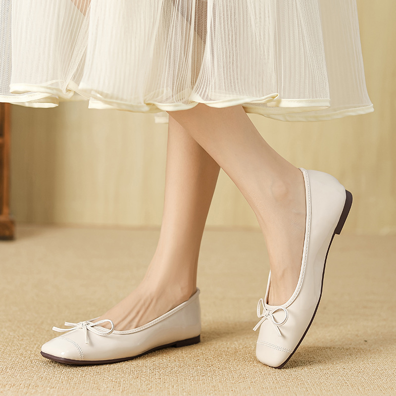W107-6 Huiliya 2025 Autumn New Women's Fashion Gentle Bow Casual Shoes Shallow Mouth Solid Color Shoes