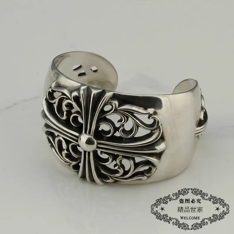 Rock Hearts Open Bracelet Bracelet S925 Sterling Silver Punk Rock Style Same Style