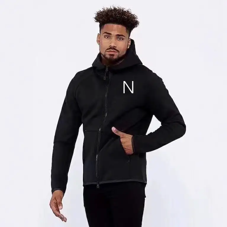 22 Spring and Autum Outdoor Sports Hoodies for Men, Sweat-Absorbent and Breathable Running Fitness Sweatshirts, Black