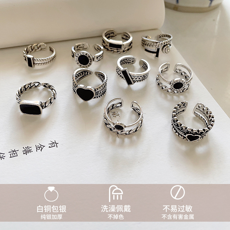 925 Silver Ring Does Not Fade Niche Opening Retro European and American Index Finger Heart Sterling Silver Jewelry Ins Ring Wholesale for Women