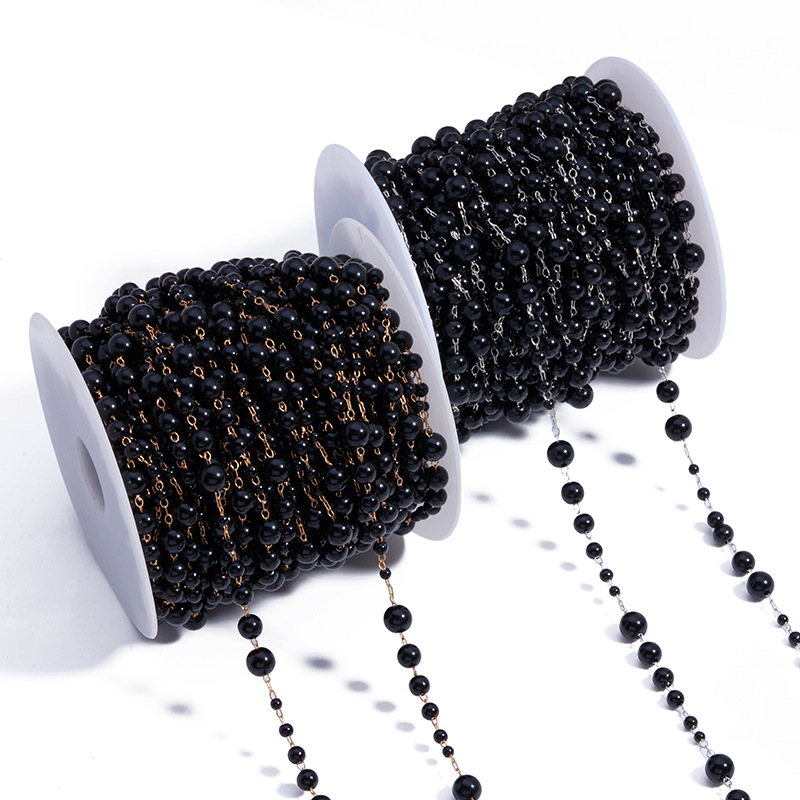 DIY Chain 3--8mm Black Pearl Bead Chain Handmade Chain Jewelry DIY Material Lolita Clothing Accessories