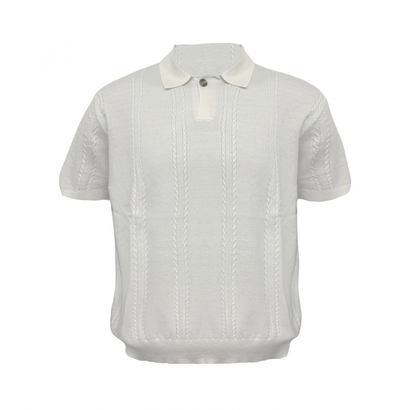 Old Money Style Textured Twist Knit Short-Sleeve T-Shirt for Men, Trendy Brand, Loose Fit, Vintage, Versatile, Solid Color Polo Shirt
