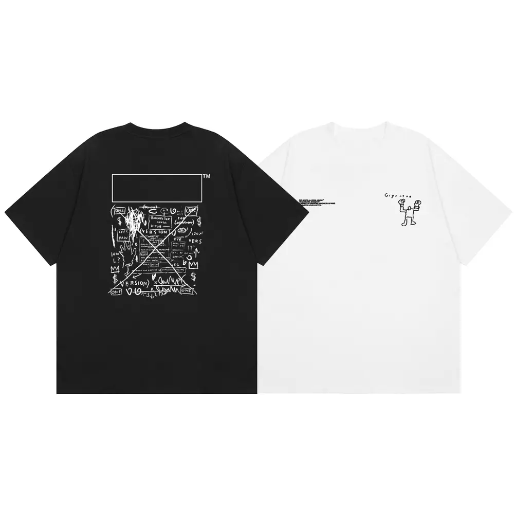 American Trendy OFF Cordon WO Topic Print Short-sleeved T-shirt Summer Street hip hop Base Shirt for Men and Women