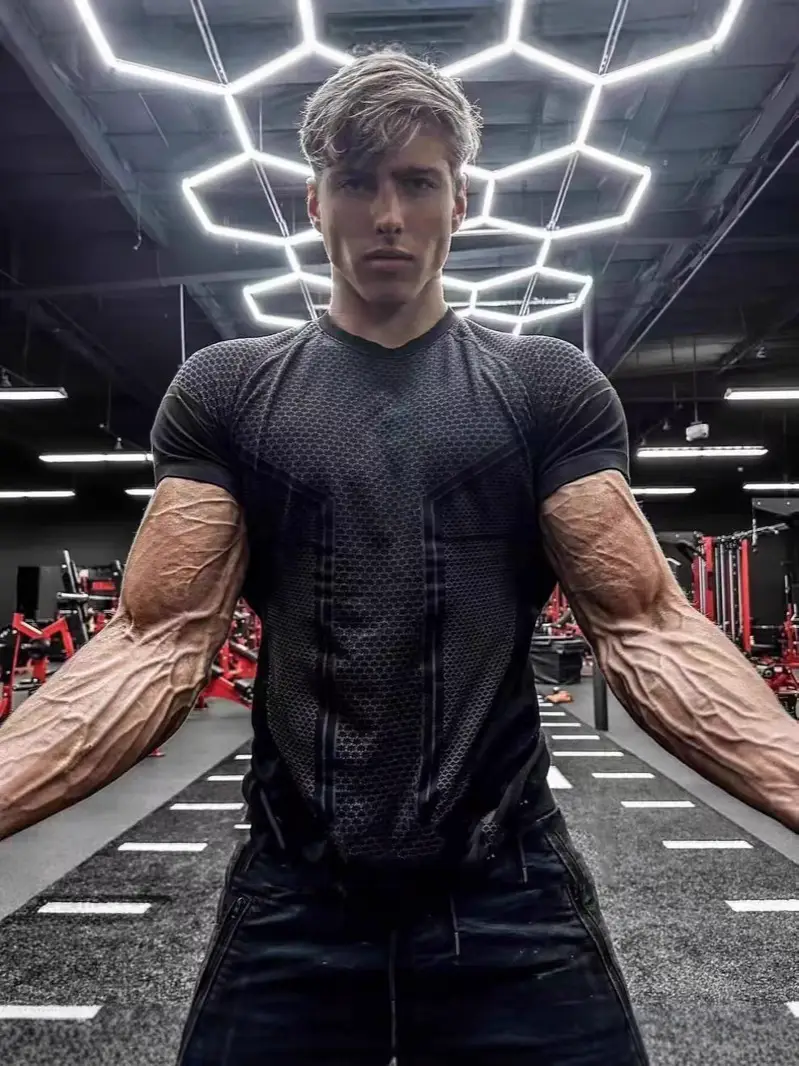 Muscle Sports Fitness Men's T-Shirt Jogger Gym Bodybuilding Quick Dry Breathable Tight Crewneck Short Sleeve