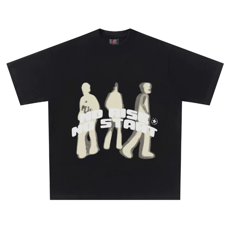No Rise No Start 260g Heavyweight Pure Cotton! American Retro Abstract Portrait Loose Short-Sleeve T-Shirt