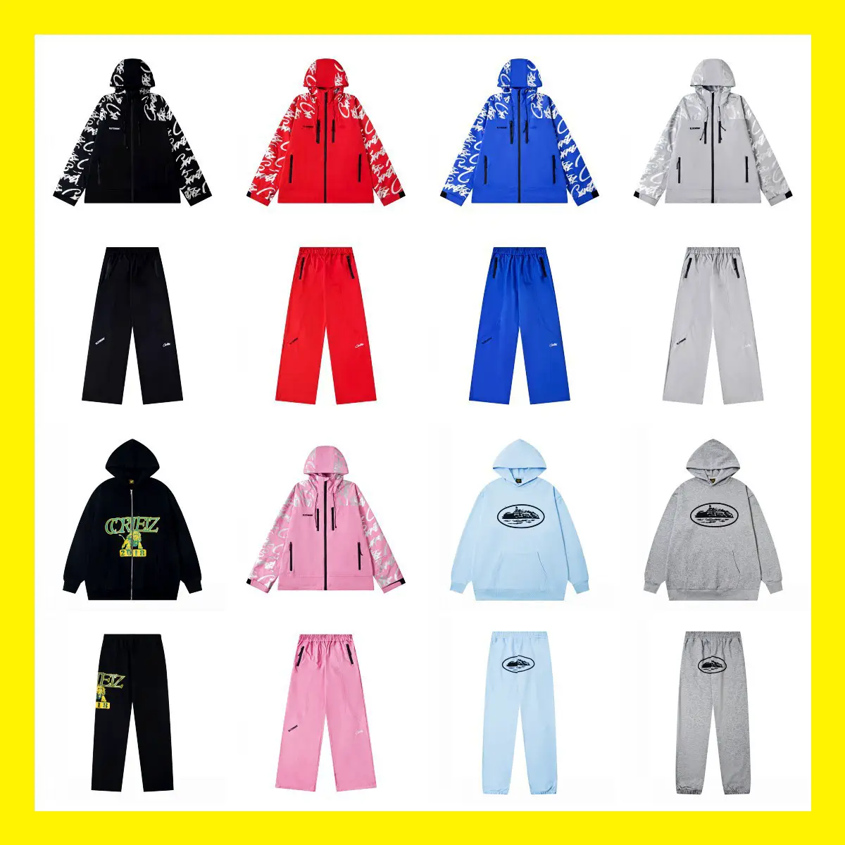 Cross-Border Wholesale Cor Reflective Letter Casual Shorts Set High Street Windbreaker Jacket Long Pants Short Sleeve T-Shirt