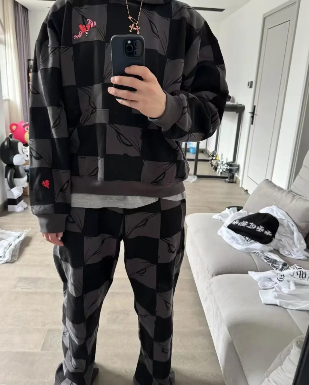 Independent Mattyboyoy Exhibition Limited Edition Thousand-Eye Graffiti Print Arm Heart Embroidery Sweatshirt Trendy Loose Fit