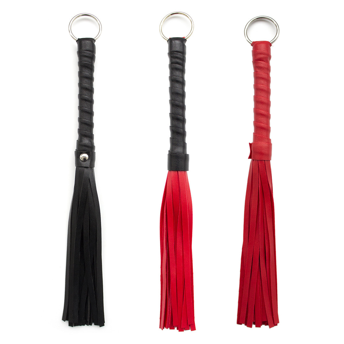 Sex toys leather whip red black tassel iron ring whip leather sm training props PU adult sex alternative whip