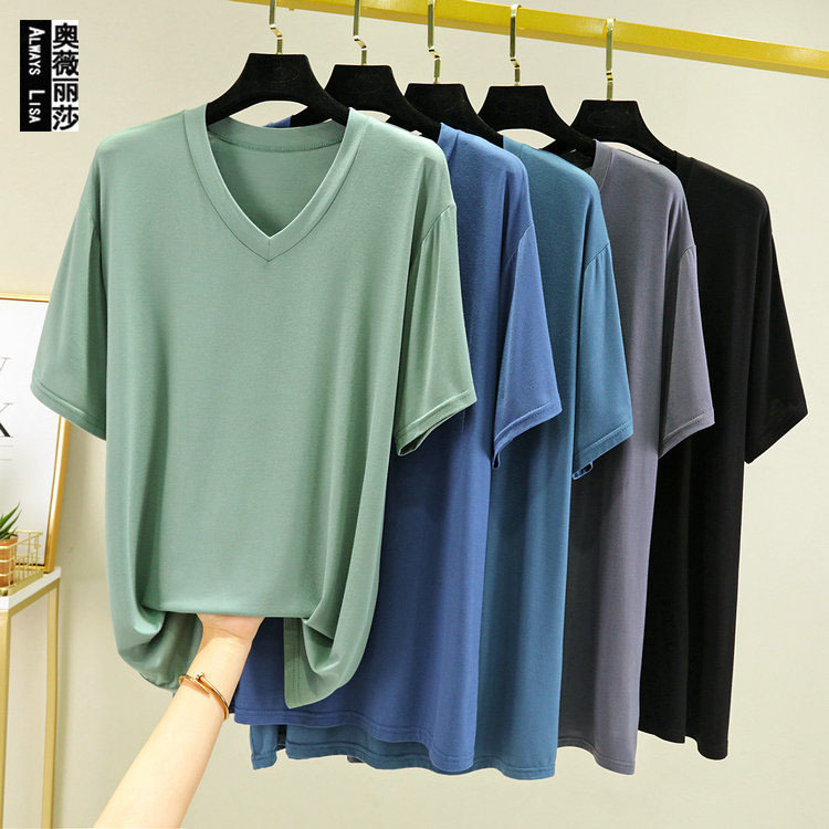 Cross-Border Modal Short-Sleeve T-Shirt for Men, Summer Thin Style, Loose Fit, Plus-Size, V-Neck Undershirt, Home Wear Half-Sleeve Top