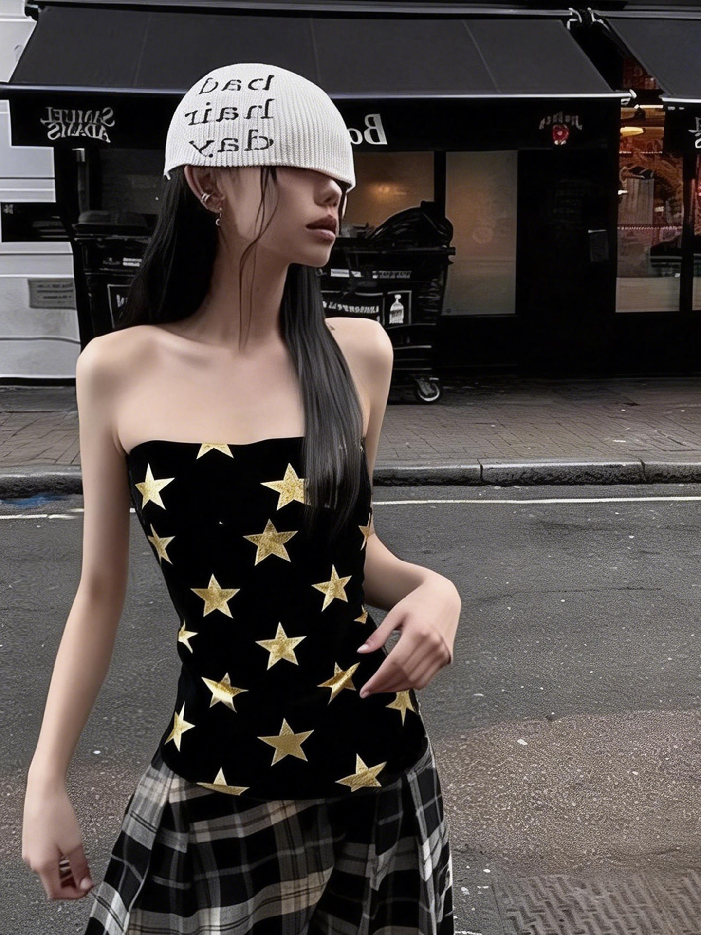 【210G 40-Count Fine Cotton 1*1】American Retro Style Star-Printed Tube Top for Women, Spring Pure Desire Style Top
