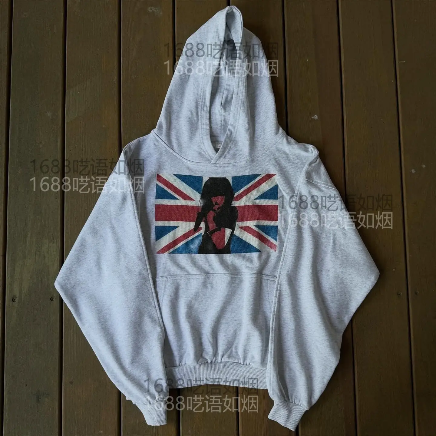 American Street Style Distressed Union Jack Flag Print Vintage Retro Loose Niche Fashion Hooded Sweatshirt Wholesale