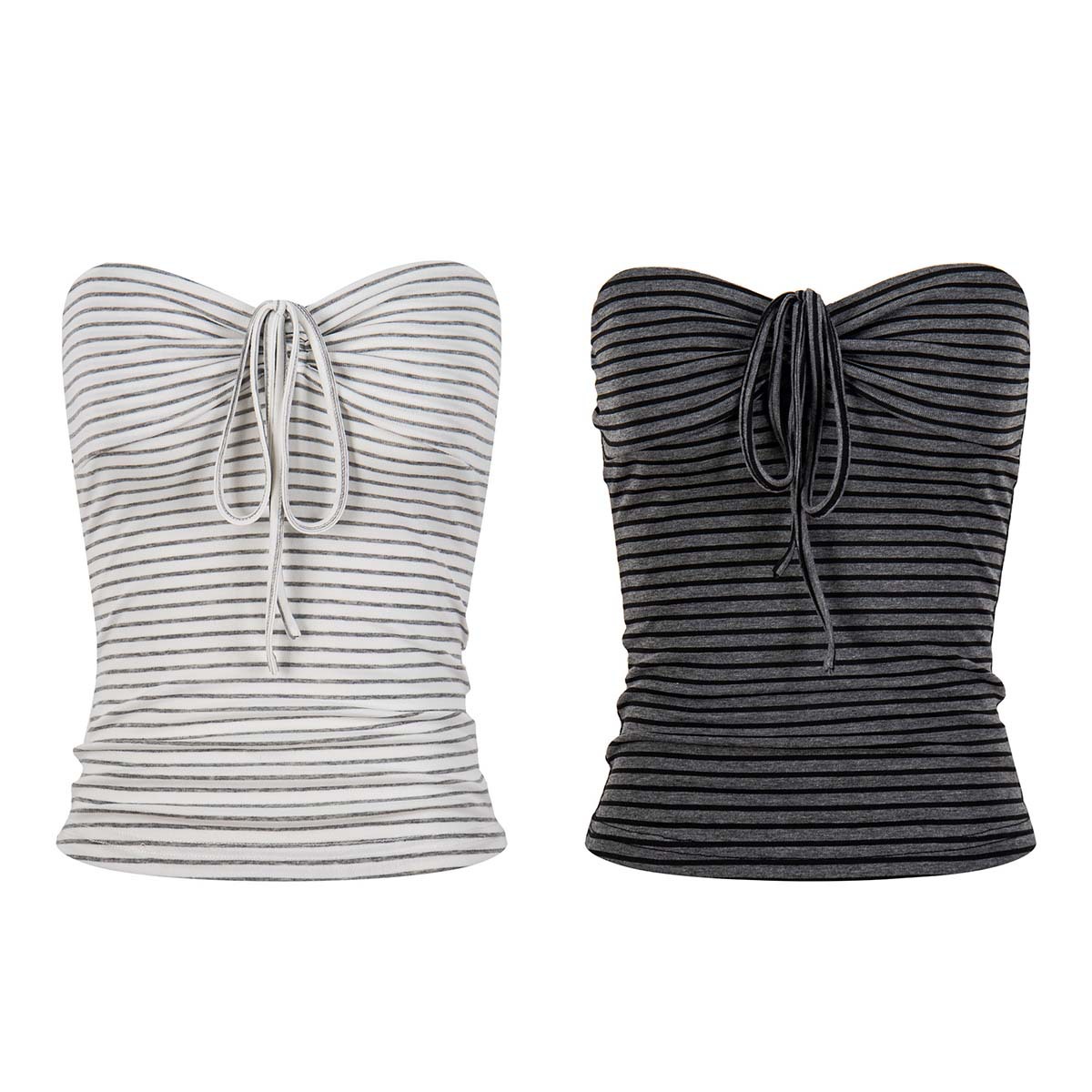 Unbdns Color-Blocked Bow-Tie Striped Tube Top American-Style Retro Slim-Fit Design Sleeveless Top