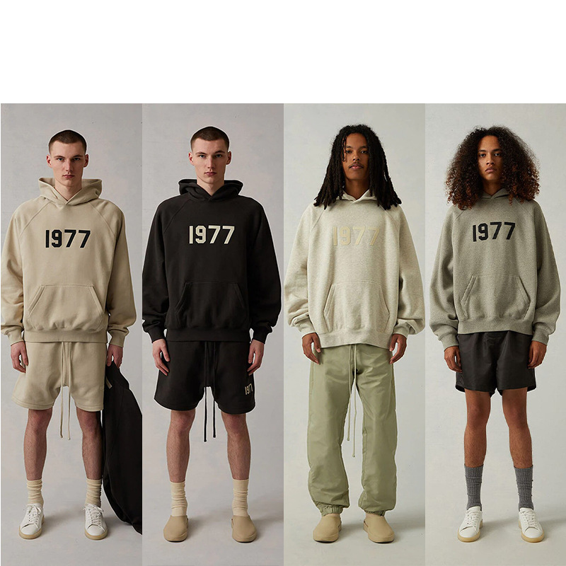 2022SS hooded sweater 1977 flocking ESSENTIALS new fleece-lined tide brand cross-border hot sale