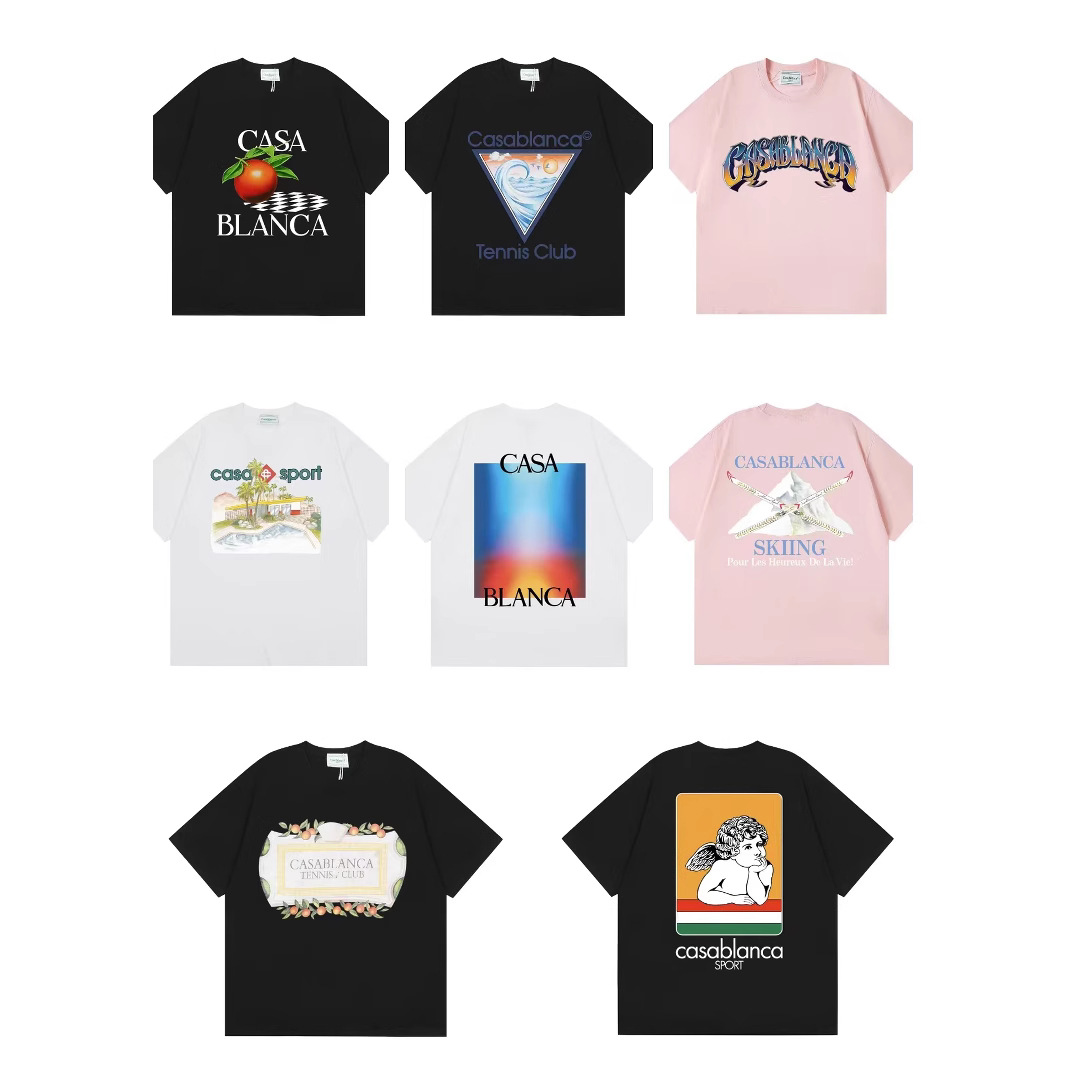 Cross-Border Casablanca Casa Short-Sleeved T-Shirt Pure Cotton 280g Heavy Top Summer Trendy European and American Hip-Hop T-Shirt