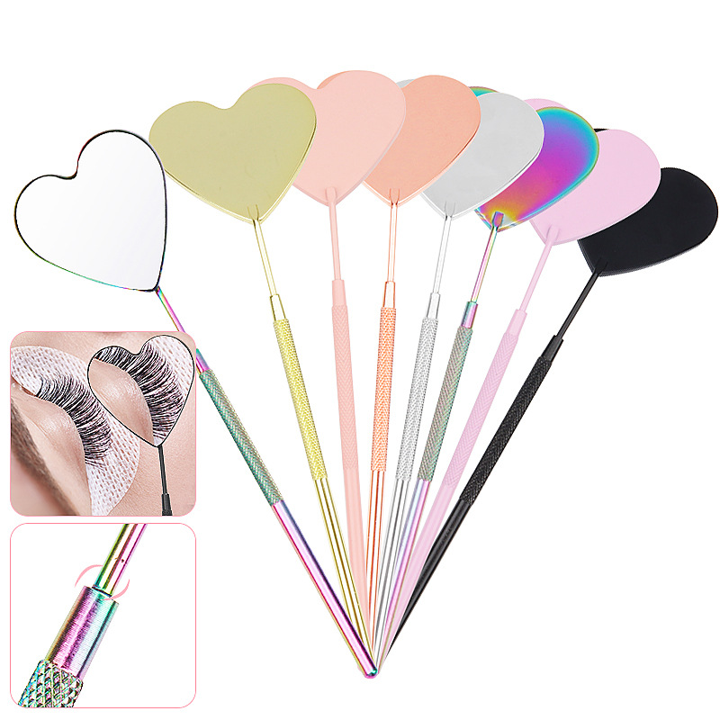 Wholesale Grafting Eyelash Examination Mirror Heart Shaped small size Stainless Steel Planting Eyelash Examination Mirror Beauty Eyelash Mirror