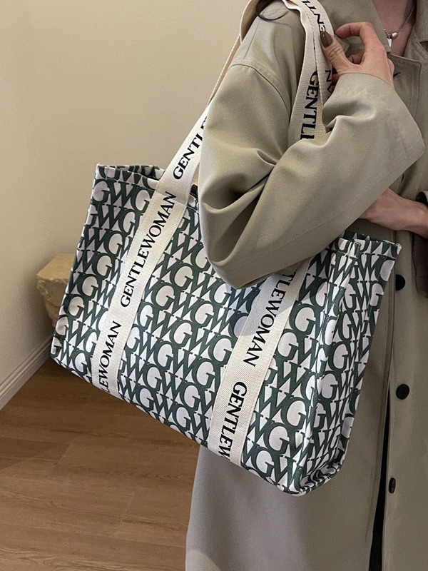 Gentle Woman large capacity letter tote canvas bag 2023 new texture wide shoulder strap shoulder bag fashion