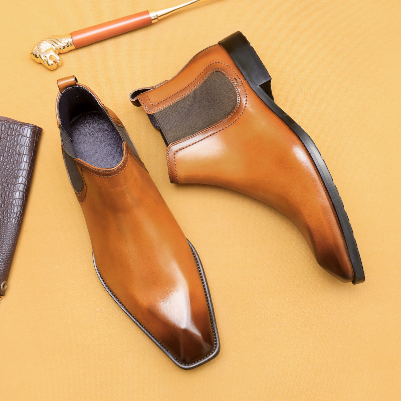 [vip only] Chelsea Boots Men's Genuine Leather British Style Pointed Business Dress High Top Leather Shoes Foreign Trade Men's Boots