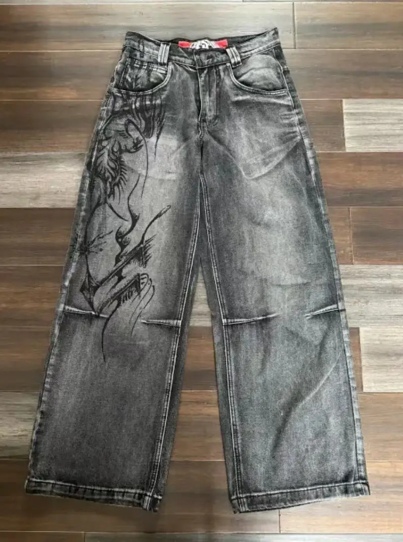 Cross-Border Manufacturer Direct Sales American Retro Distressed Washed Hip-Hop Loose Wide-Leg Jeans Trendy Cool Jeans