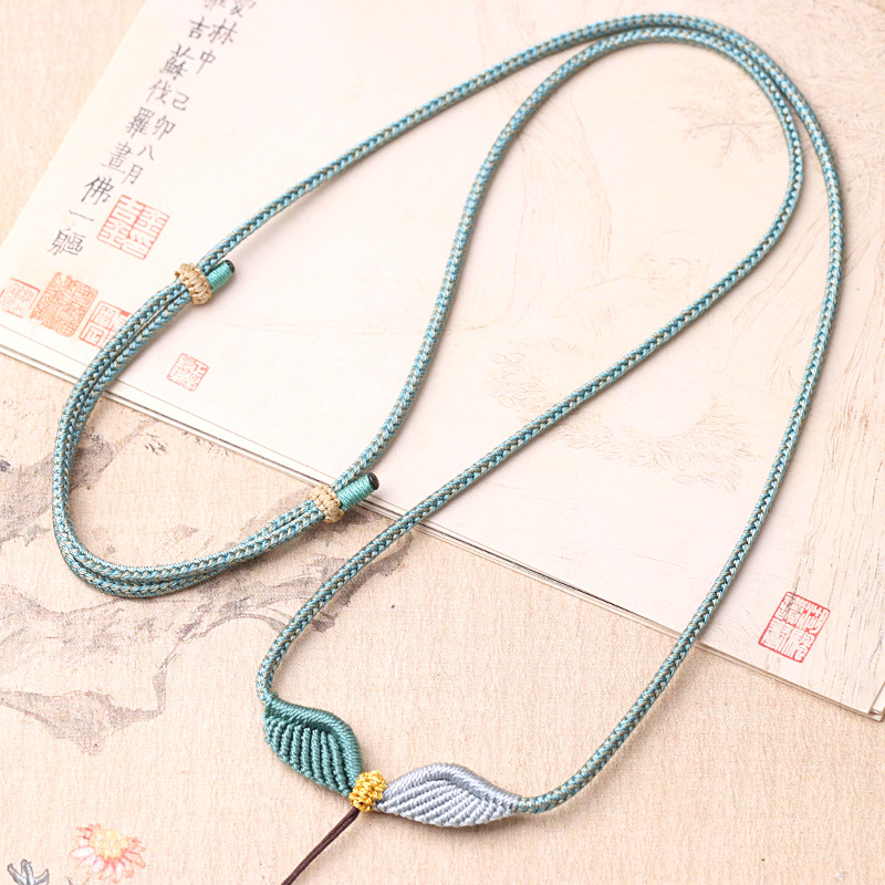 Angel Wings Lanyard Hand-woven Gold Jade Necklace Rope National Tide Double Color Wings Pendant Rope Wholesale
