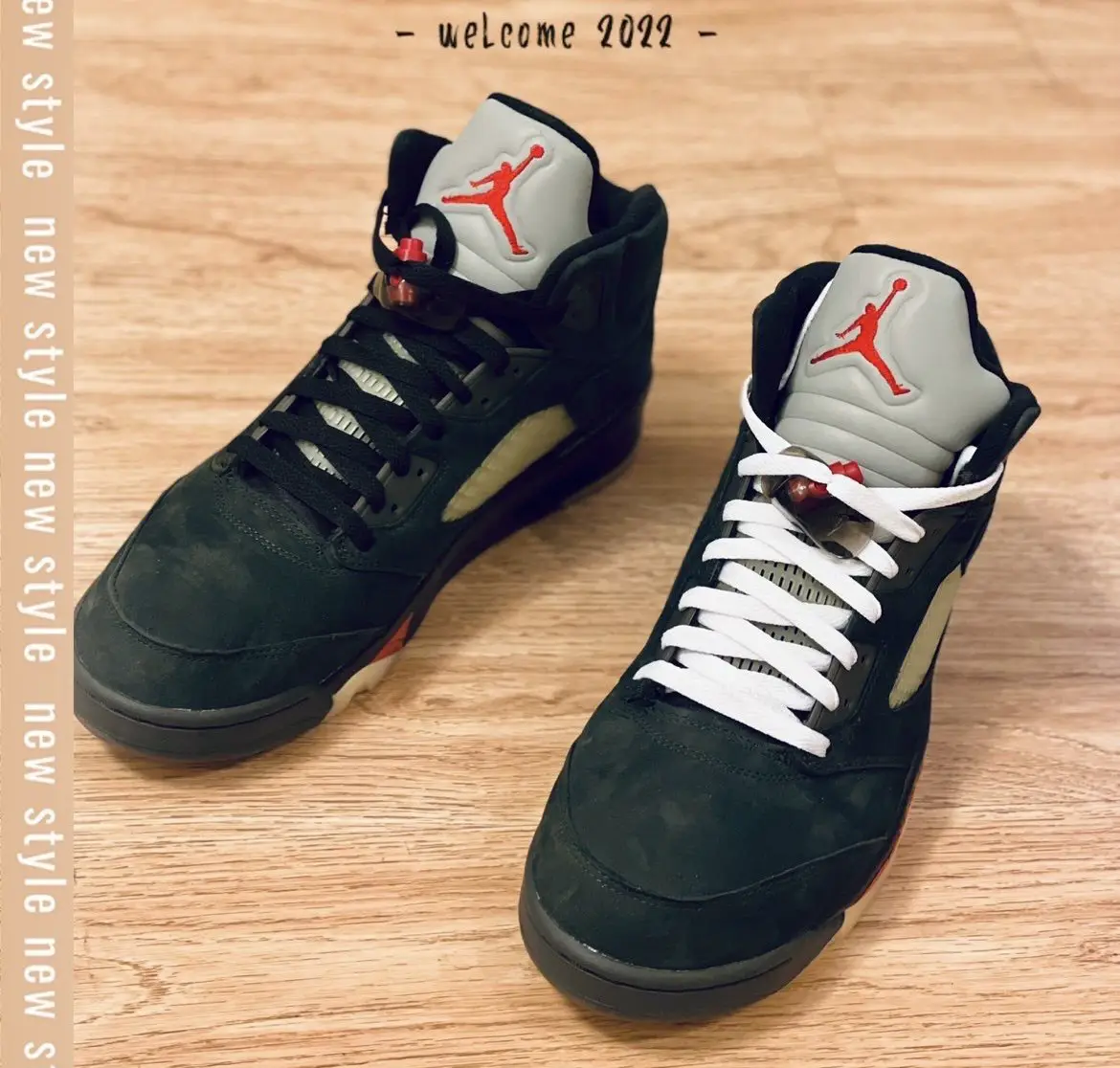 Suitable for Airjordan5 Gore-Tex Retro Trendy Basketball Shoes Aj5 Black and White Mandarin Duck Reflective Word Shoelace Rope