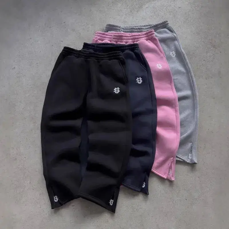 Autumn Drawstring Zipper Sweatpants Solid Color Casual High