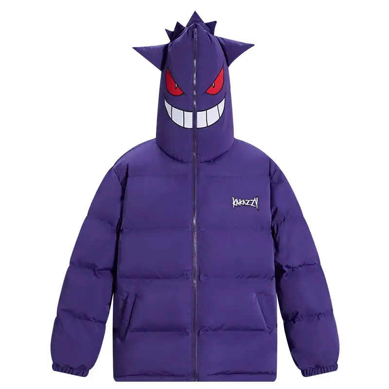 Kakazzy thickened Purple Gengar Cotton Clothes Men's Niche Hip Hop Cotton Clothes Fall and winter Loose Casual Bread Clothes Outwear