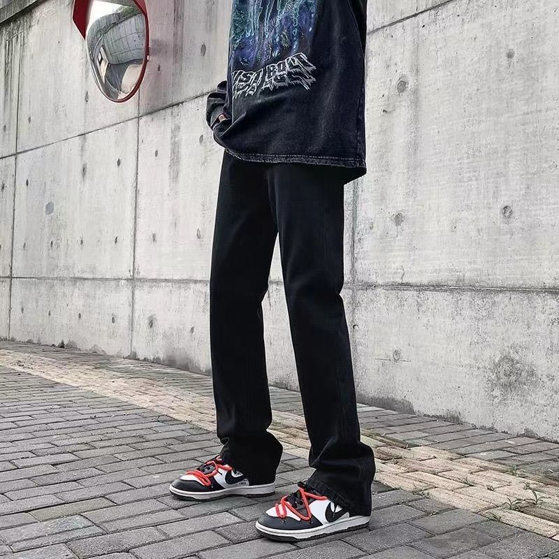 Weilar Denim Pants Men's Slim-fit Straight Pants Spring and Autumn American Style Floor-mopping Pants European and American High Street vibe Black Pants Men's
