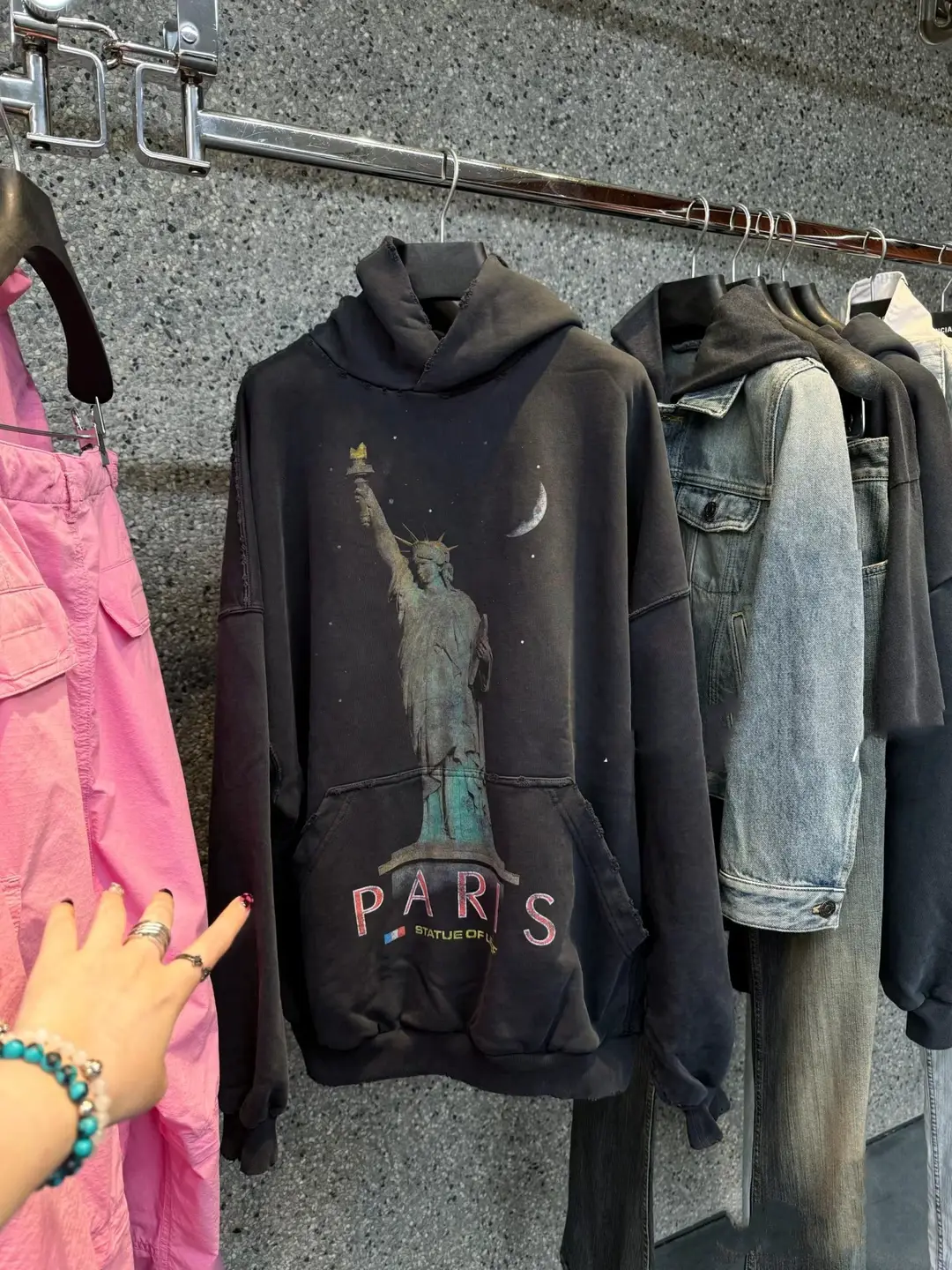 [480g] Paris style Statue of Liberty washed and worn hooded sweatshirt, men's and women's, spring and autumn loose hooded trend