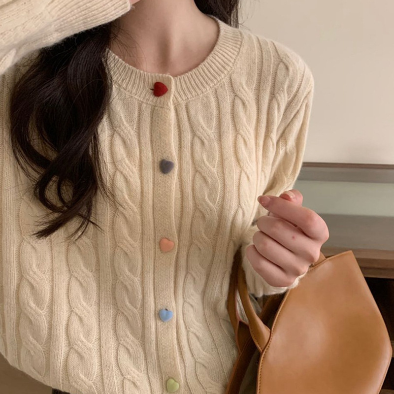 Korean Style Lazy Style Loose Twist Sweater for Women 2024 Autumn and Winter Colorful Button Single-Breasted Knitted Cardigan Top Women's Jacket