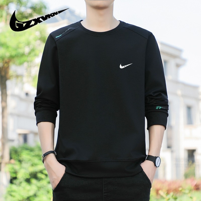 Men's Clothing 2025 Autumn Heavyweight Sweatshirt Men's Versatile Outdoor Sports Casual Round Neck Solid Color Loose Long-Sleeved Men's T-Shirt
