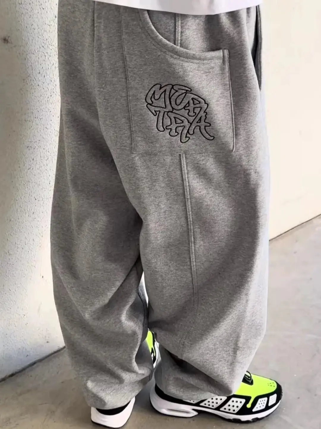 European and American fashion mertra high street hip-hop rap street splicing embroidery casual sweatpants men's loose knitted pants