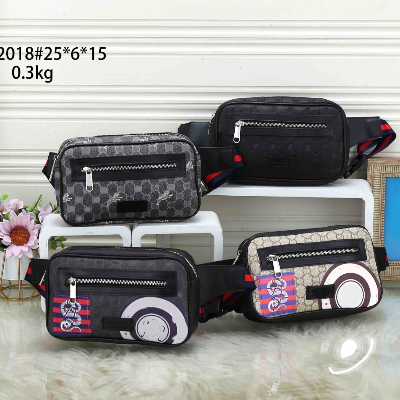 Men's bag, zippered square small open bag, single letter, black cross-shoulder shoulder bag