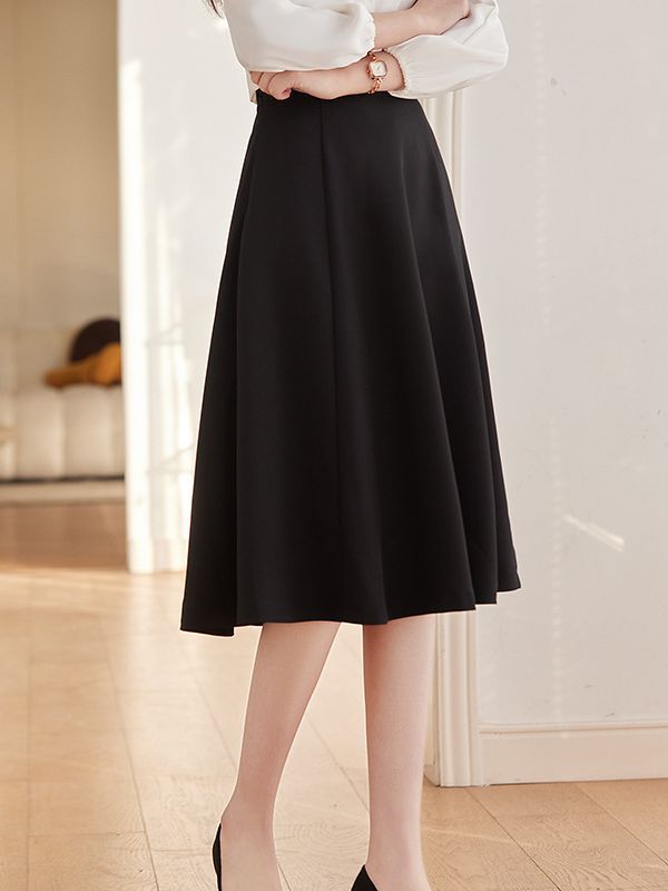 Qiguniang apricot skirt high waist draping pleated A- line umbrella skirt cover plus size chubby girl creamy-white midi skirt