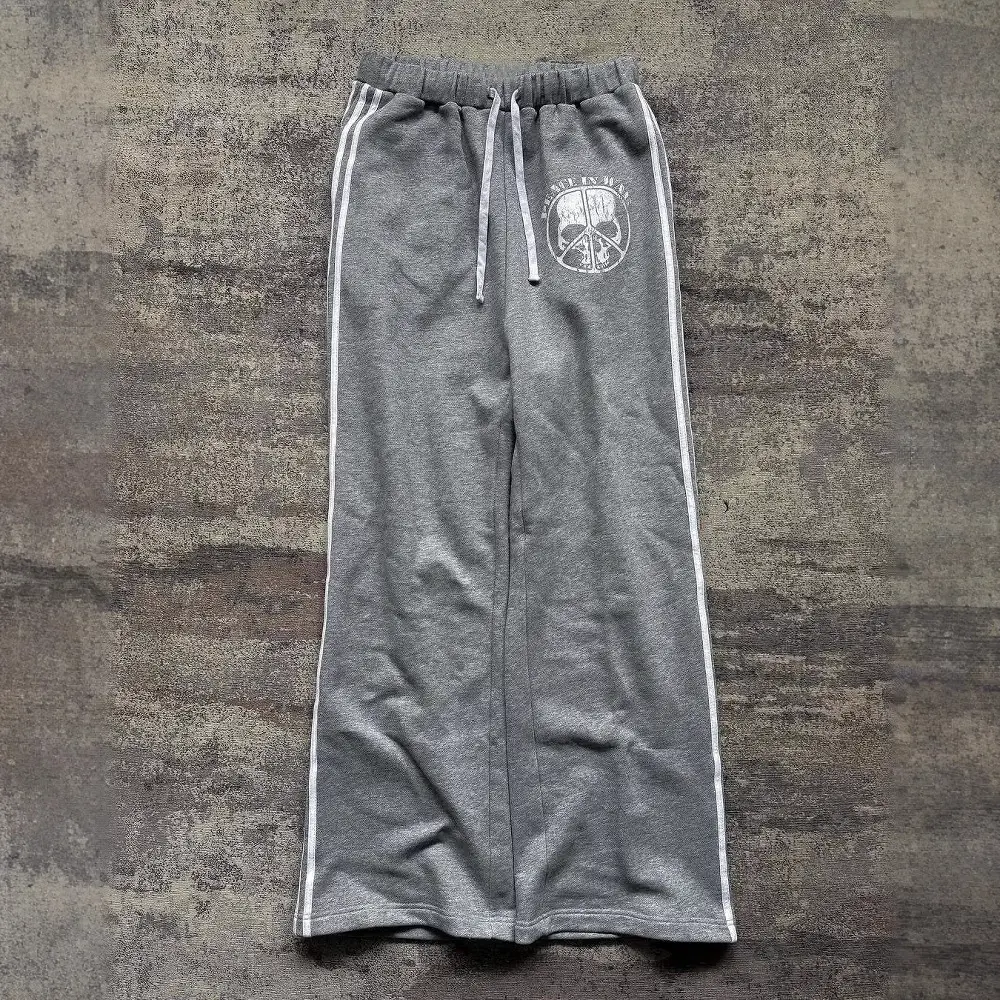 Spring and Autumn new striped splicing casual pants women loose straight sports sweat pants high waist draping wide leg long pants