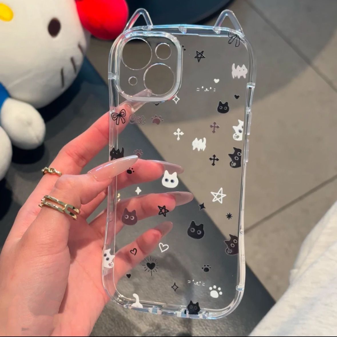 Kitten element cat for Apple 16 mobile phone case 16PROMAX cat ear mobile phone case 13 14 15 soft shell fine hole
