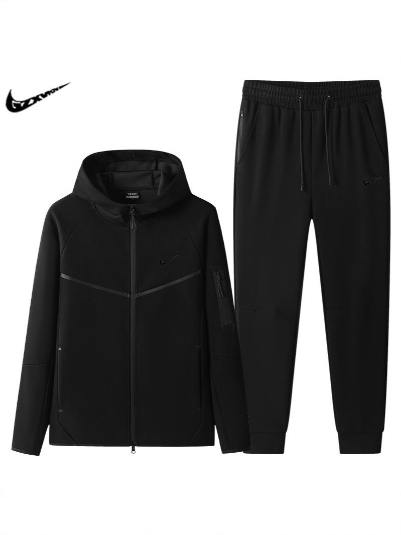 Cross-Border Men's Clothing 2025 Spring Outdoor Leisure Sports Suit Men's Hooded Running Cardigan Long-Sleeved Pants Two-Piece Set