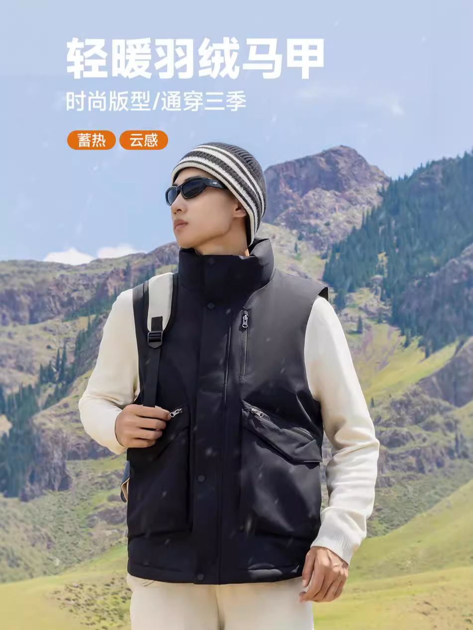 Men's Collar Down Vest Casual Loose fleece-lined Thickened Warm Ware Vest Printable LOGO Work Clothes