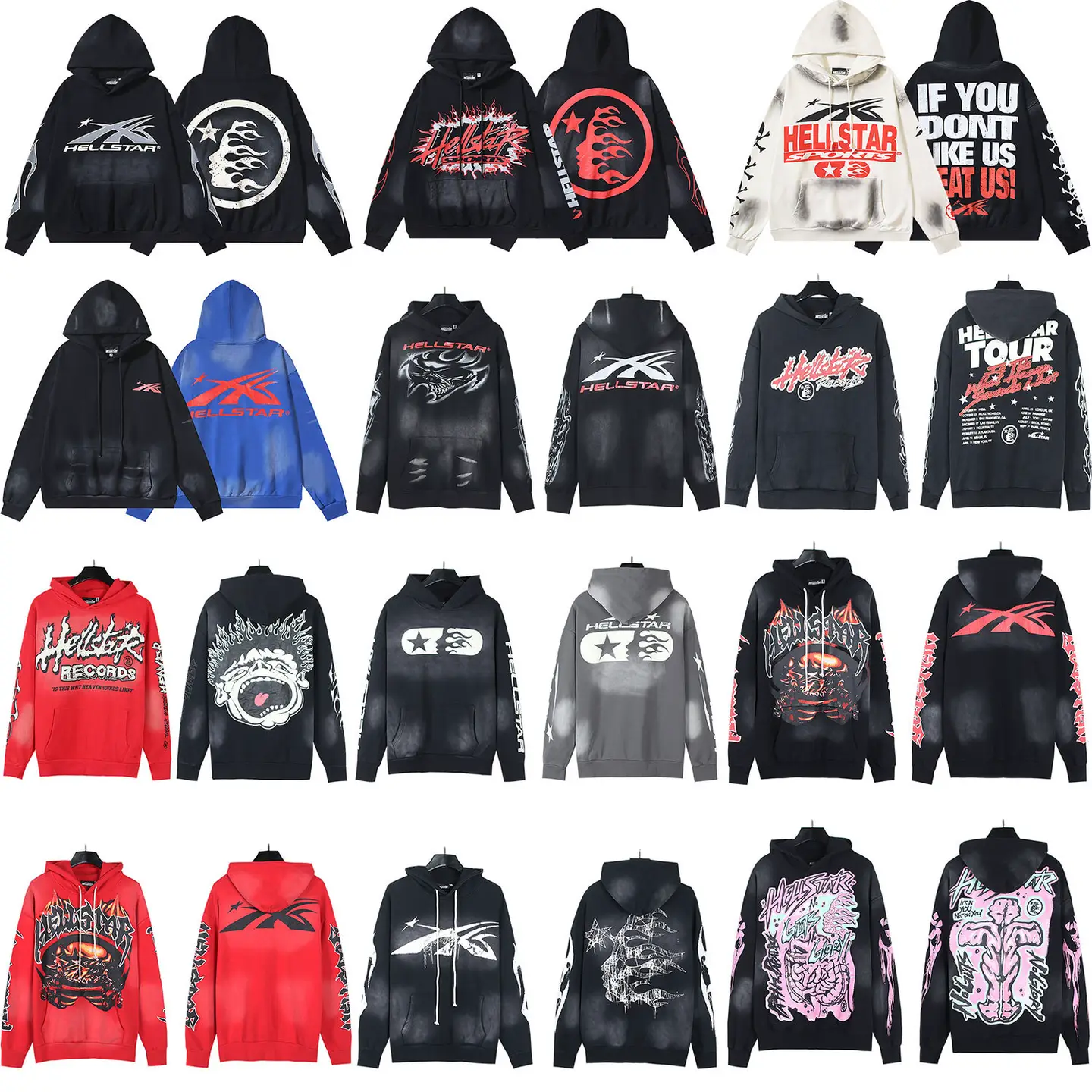 2025 fall and winter new Hellstar tide washed old Hellstar print hooded sweatshirt men and women