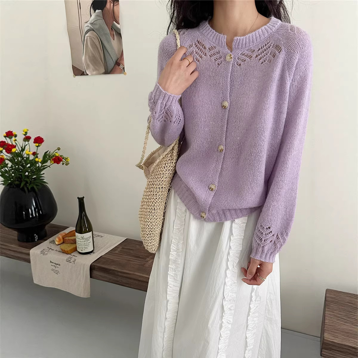 Design-Inspired Hollow-Out Knit Cardigan Short Jacket for Women, 2026 Spring and Autumn New Style, Gentle and Soft Sweater Top