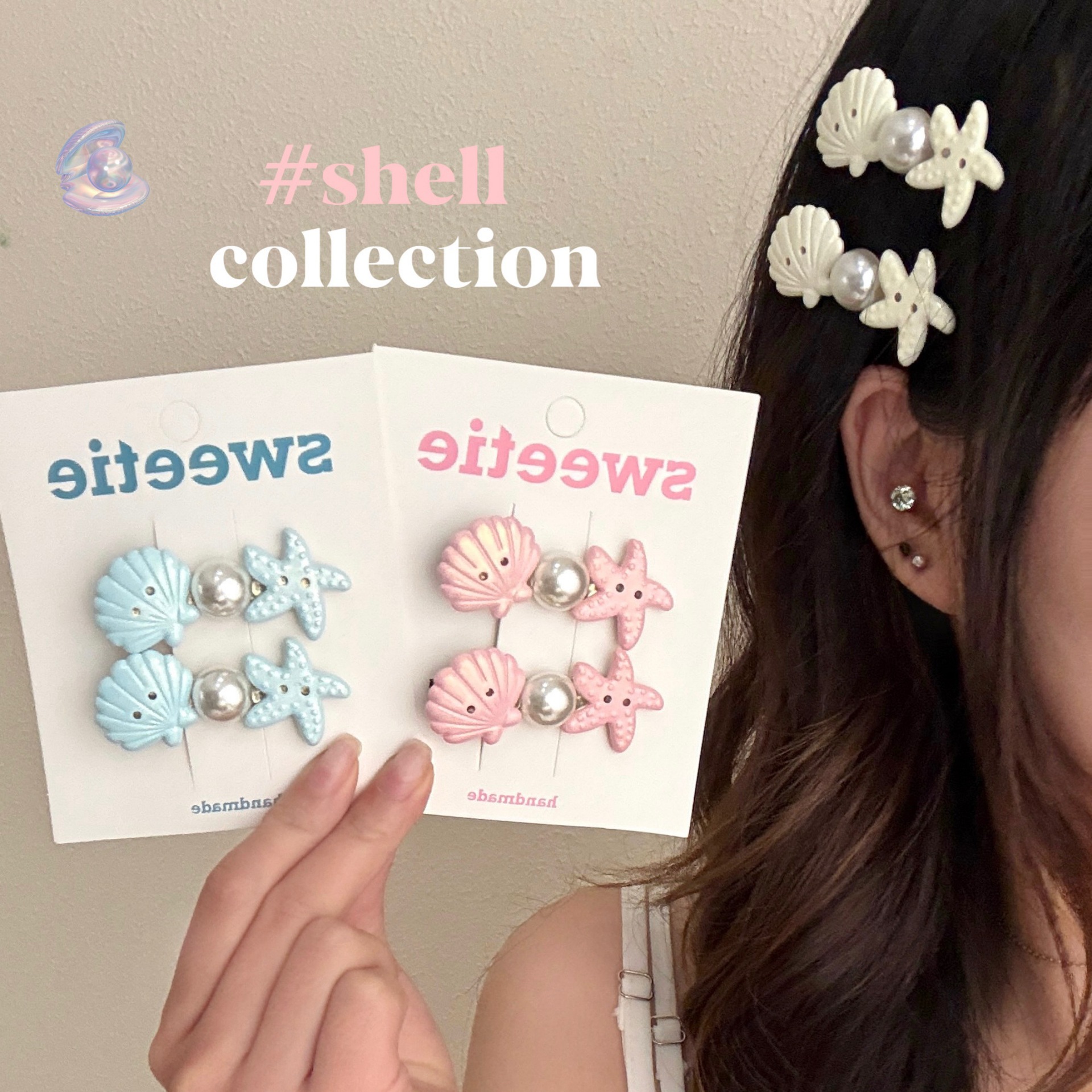 Ins-Style Ocean Series Starfish Pearl Shell Hair Clip, Sweet and Girly, Versatile Side Clip, Cute Duckbill Clip