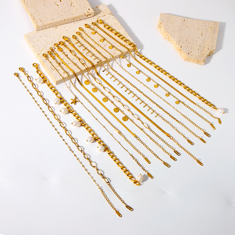 Cross-Border European and American Hot-Selling Fashionable Stainless Steel Anklets, Gold-Plated, Non-Fading, Titanium Steel Foot Accessories, High-End Jewelry Wholesale for Women