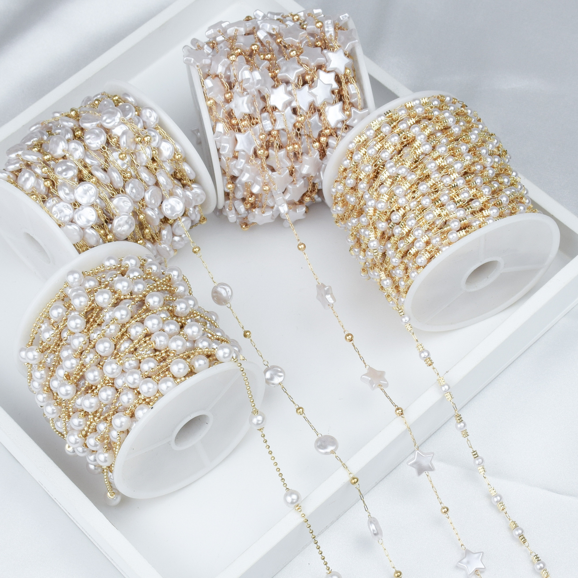 DIY Chain Special-Shaped Imitation Pearl Chain Copper Gold-Plated Handmade Bag Hanging Chain Clothing Decorative Accessories Jewelry Accessories