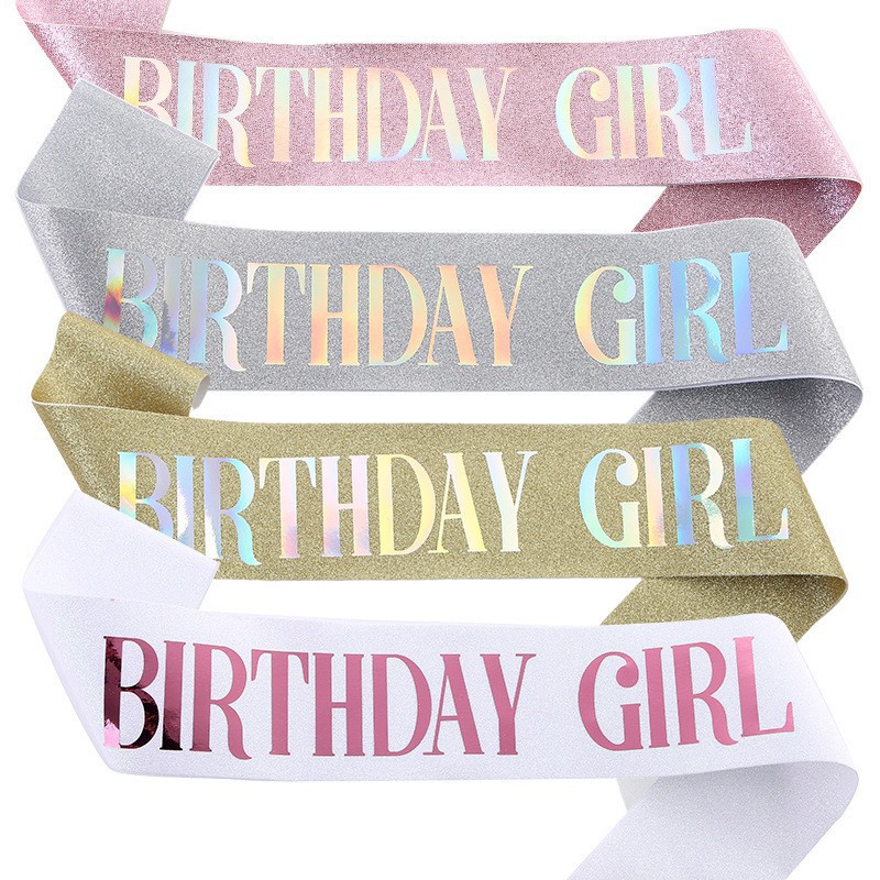 European and American Birthday Party Happybirthday Shoulder Strap Glitter Cloth Hot Stamping Girl Ribbon Wholesale