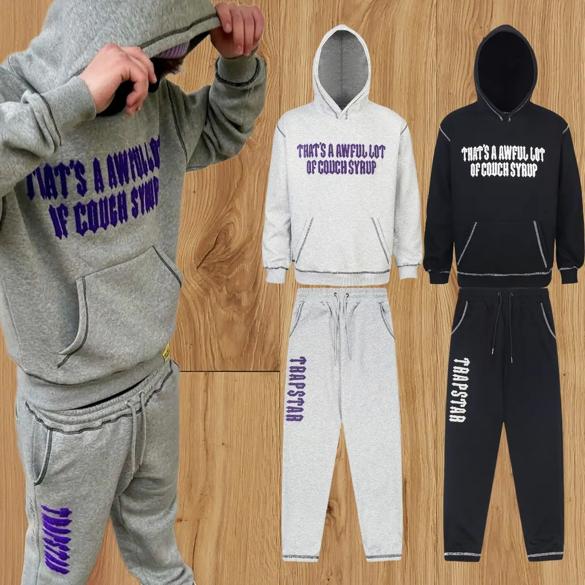Correct version Trapstar letter towel embroidered American street hoodie set West Coast hip-hop trend hoodie
