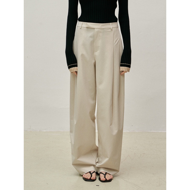 Longmei Buckle Loose Wide-Leg Pants for Women 2026 Early Spring New Nordic Vkc Simple Pleated Straight Casual Long Pants