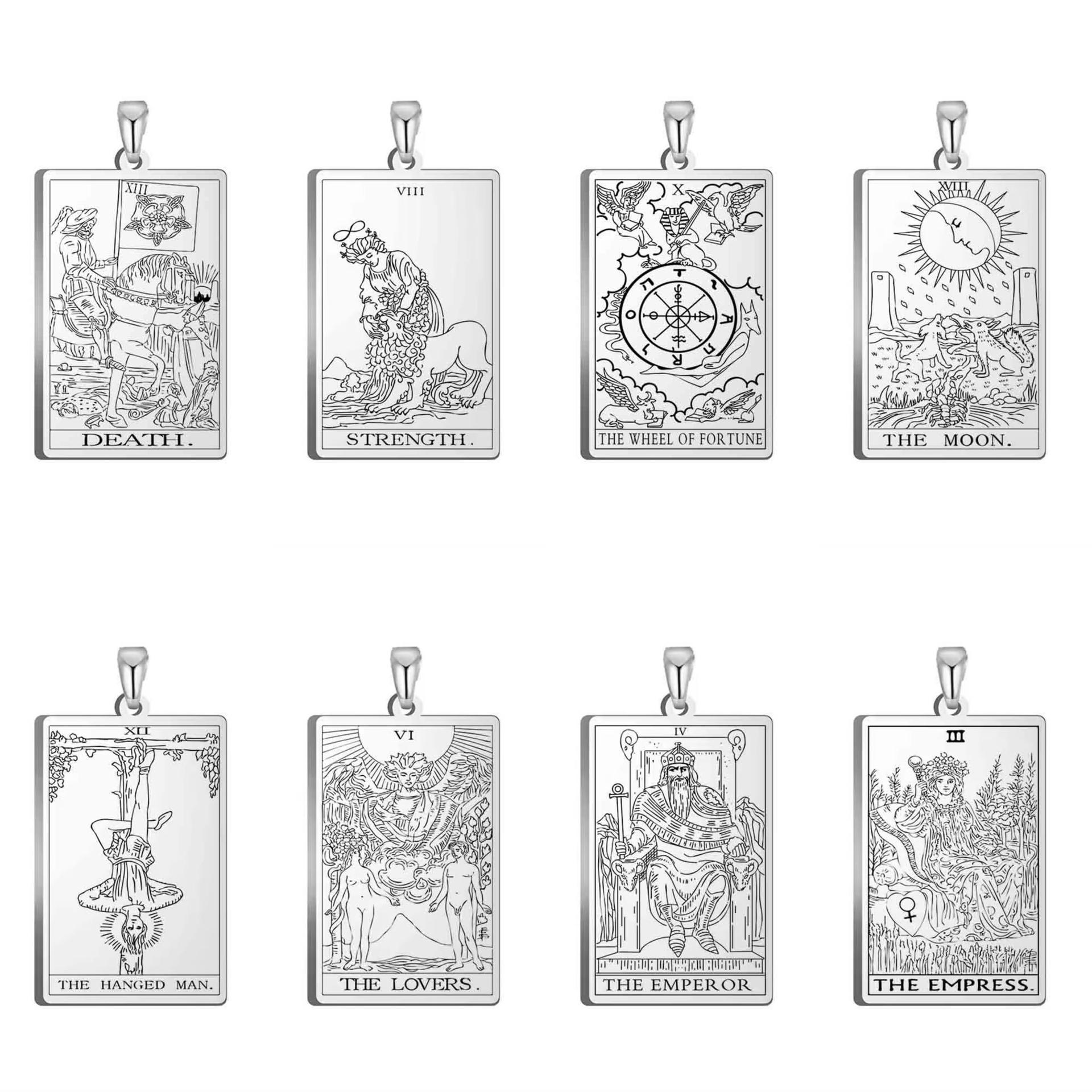 Factory wholesale titanium steel laser tarot 22 large Akana back lettering 304 stainless steel pendant