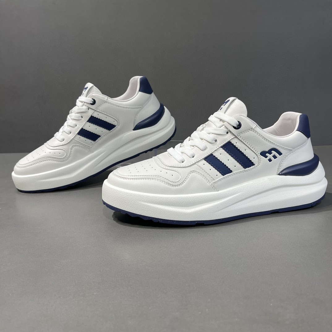 Hong Kong-style Breathable Leather White Shoes 2024 Men's Trendy Shoes Casual All-match Sneakers Men's Thick-soled Niche sneaker
