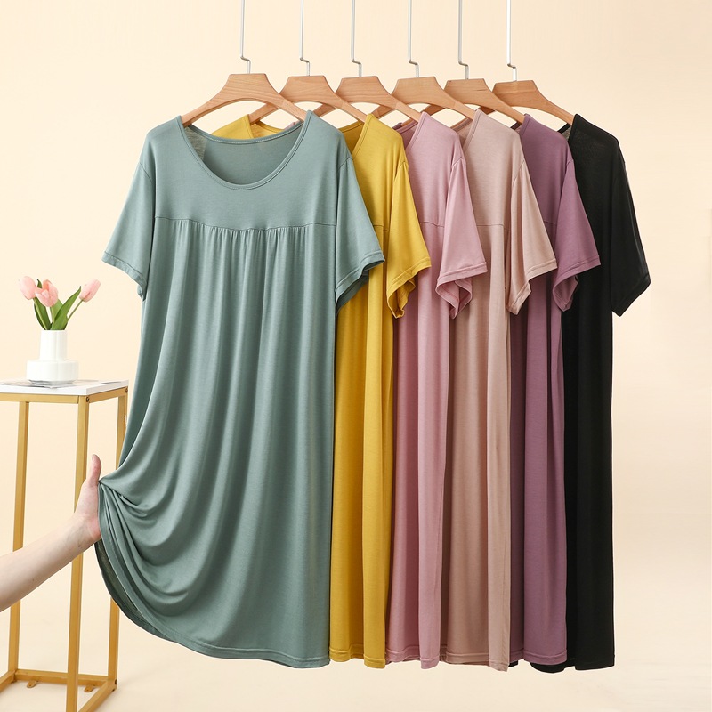 Summer Modal Round Neck Short Sleeve Dress Women's Casual Simple Home Dress Loose Plus Size Nightgown